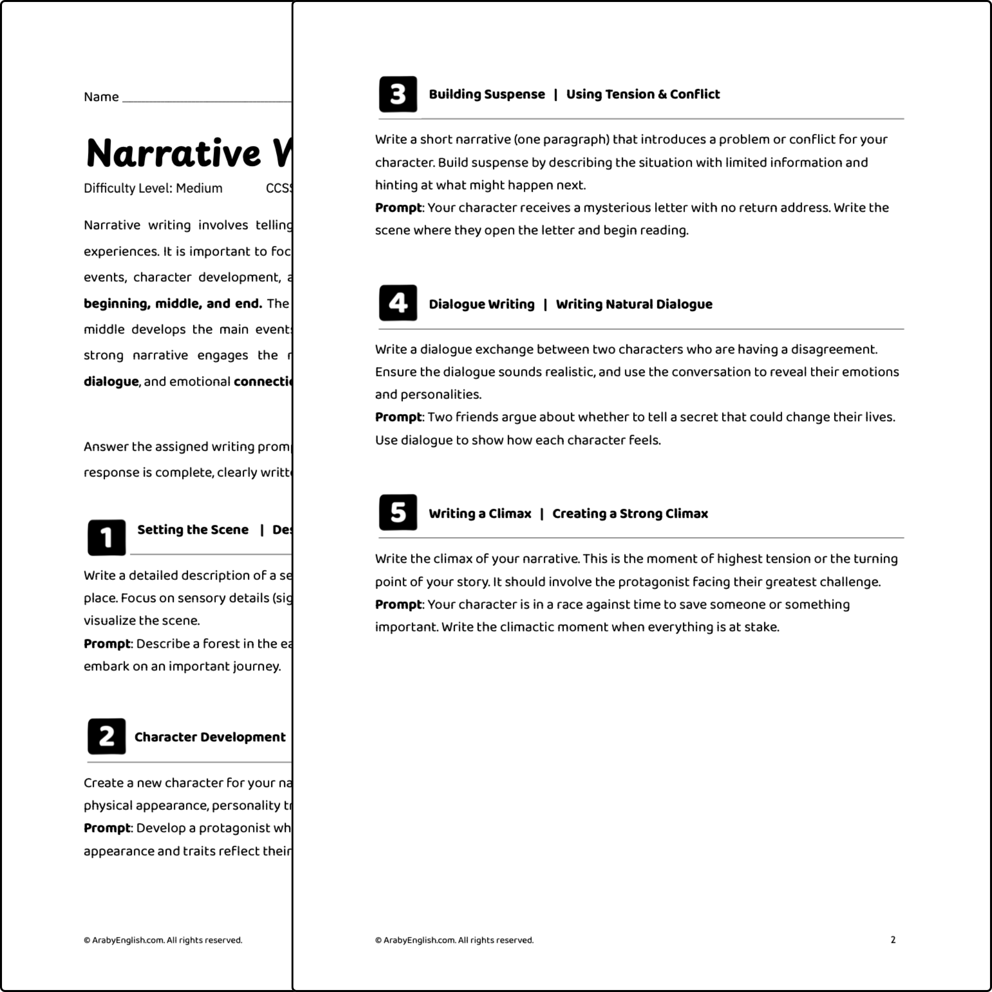 Grade 10 Narrative Writing Worksheet