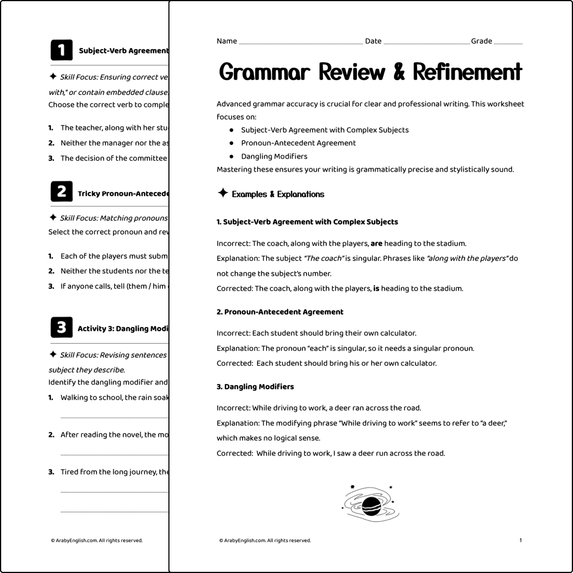 Grammar Review & Refinement Worksheet