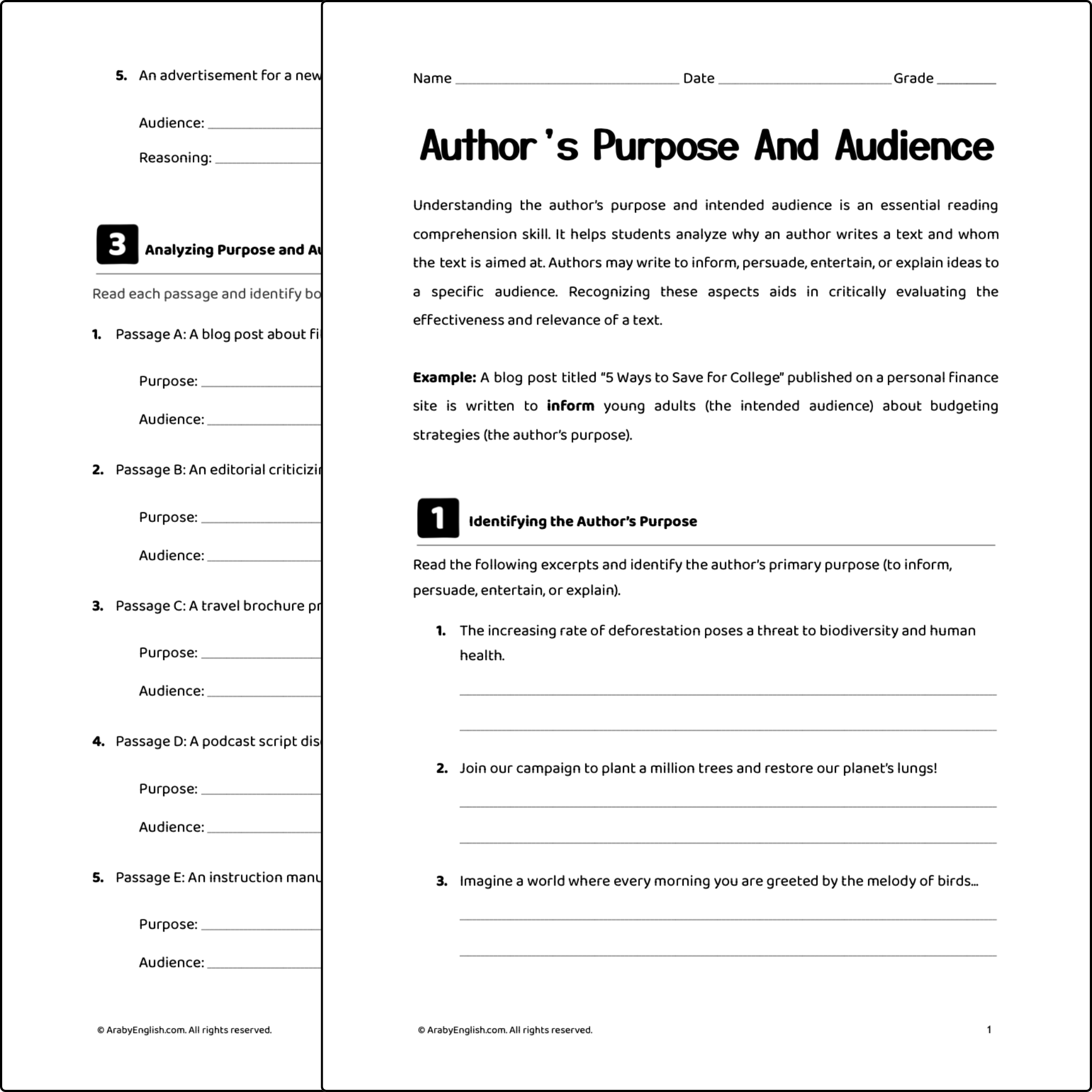Author’s Purpose and Audience Worksheet