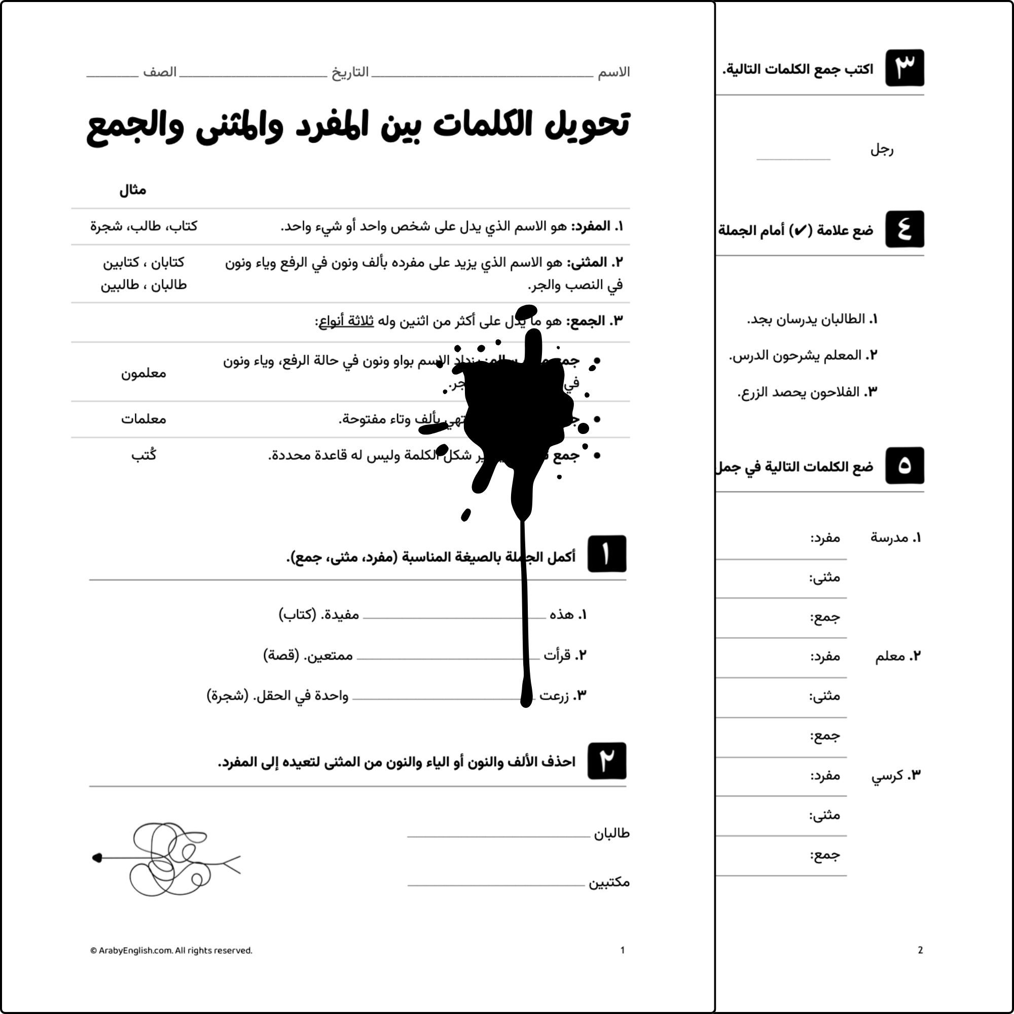 تحويل الكلمات بين المفرد والمثنى والجمع