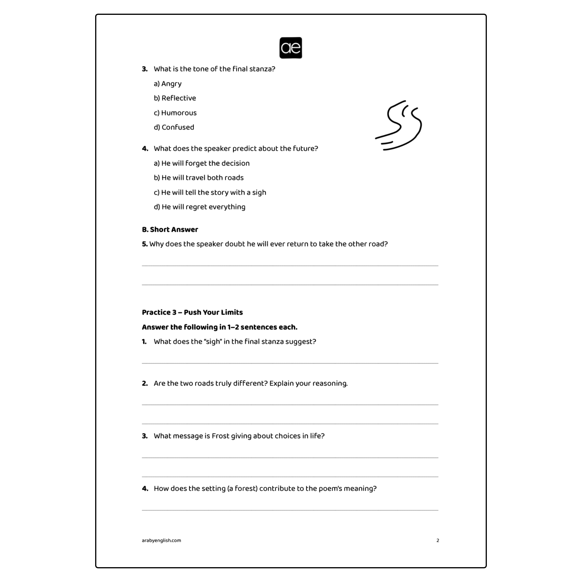Poetry Analysis Worksheet: The Road Not Taken by Robert Frost