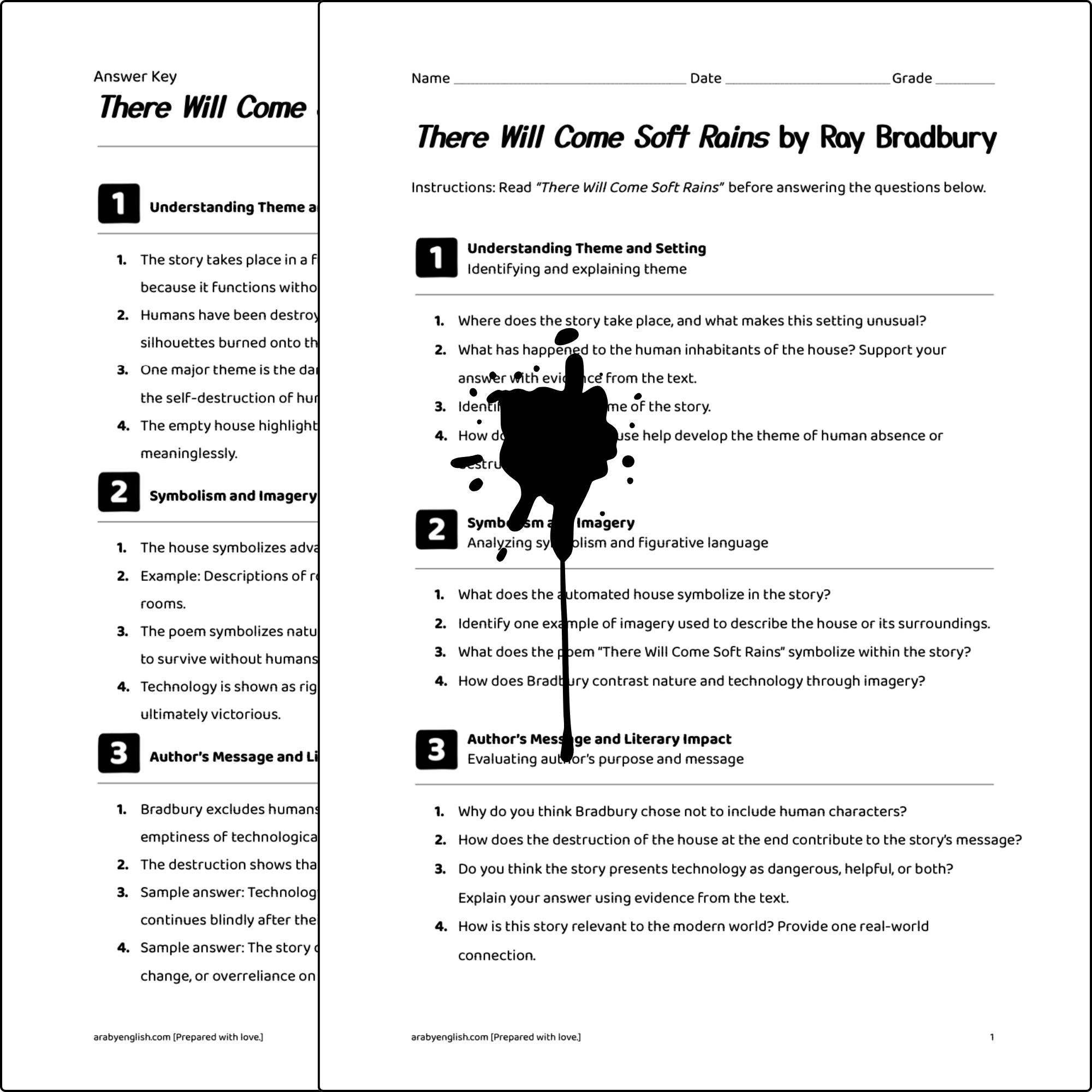 Grade 9 Literature Worksheet: There Will Come Soft Rains by Ray Bradbury