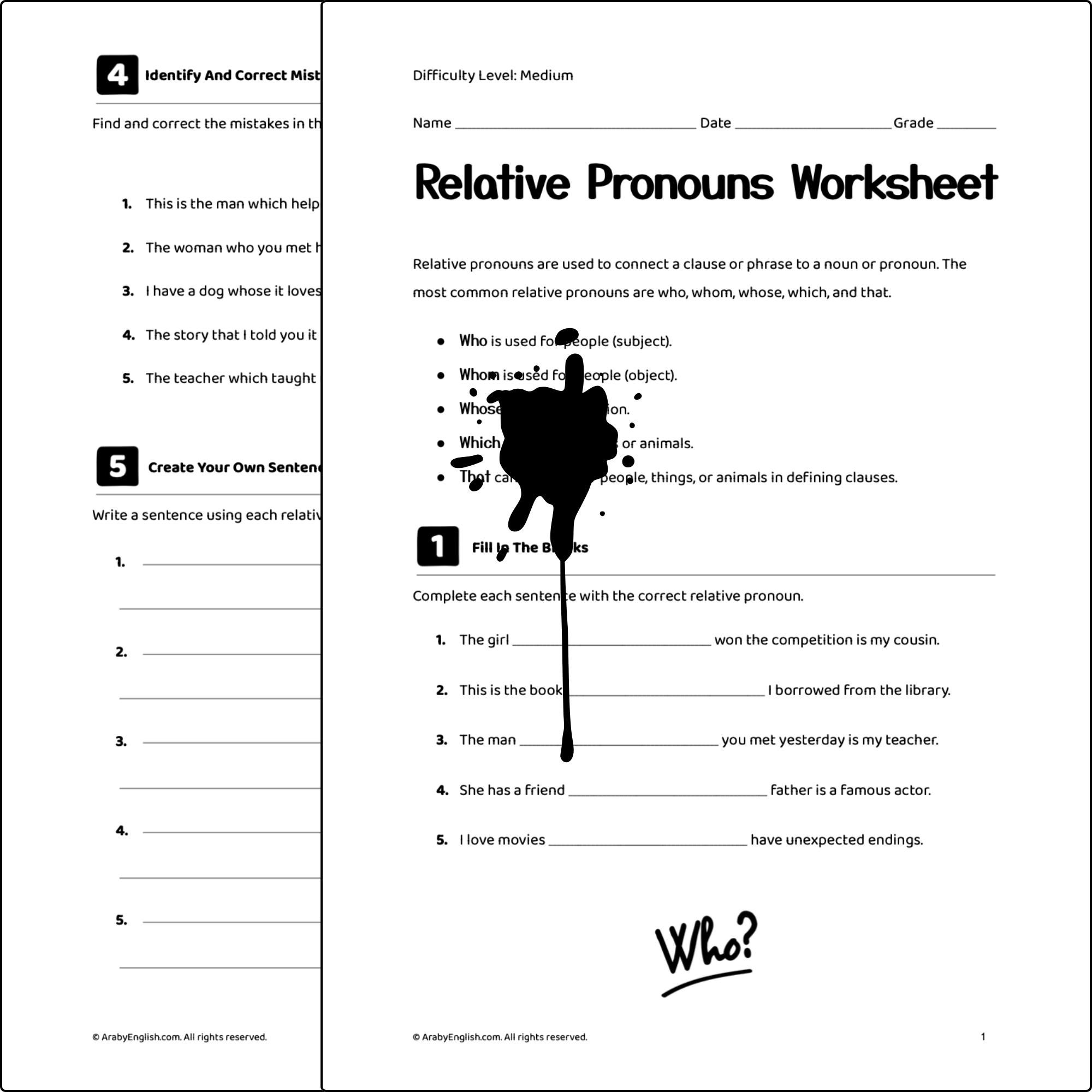 Relative Pronouns Worksheet