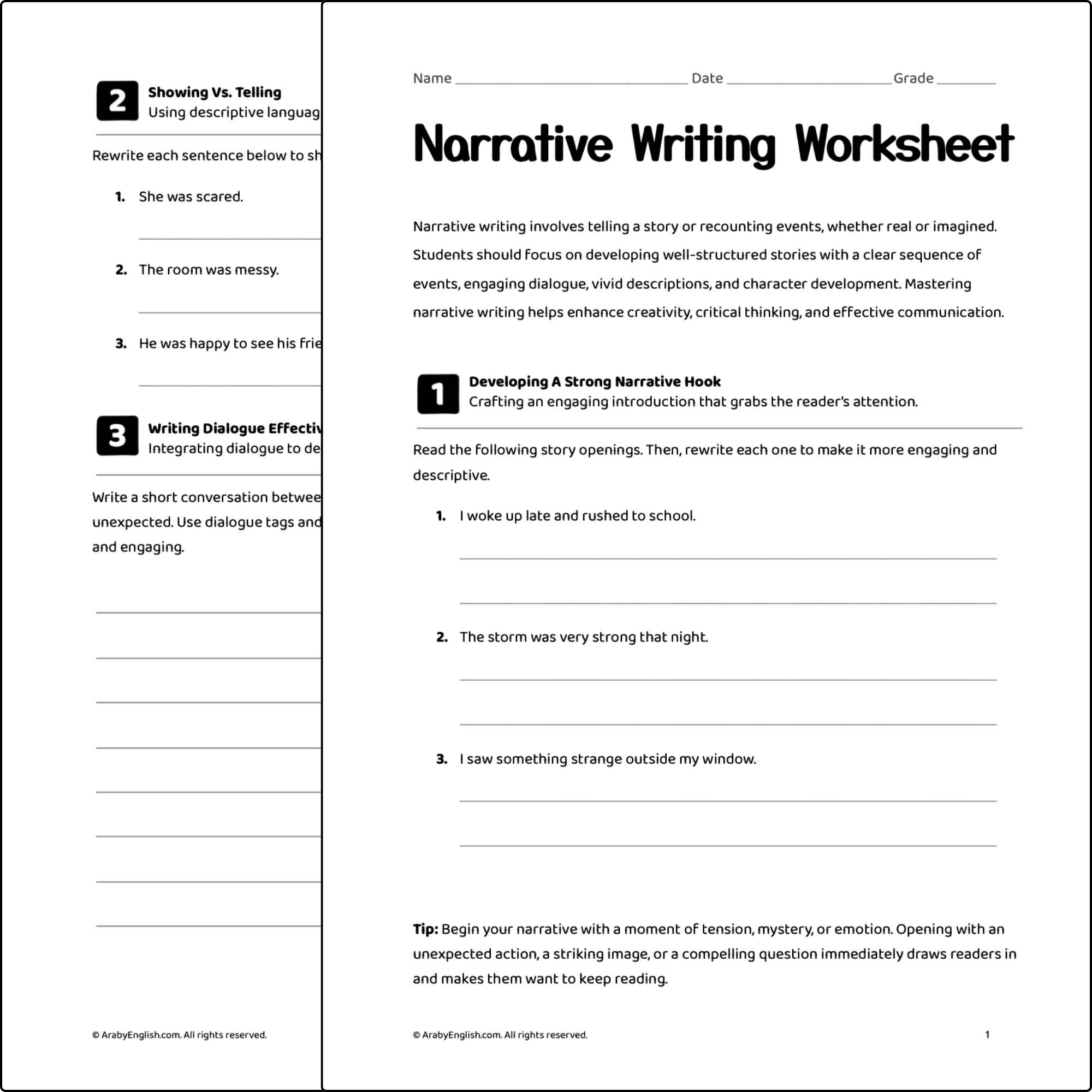 Grade 8 Narrative Writing Worksheet