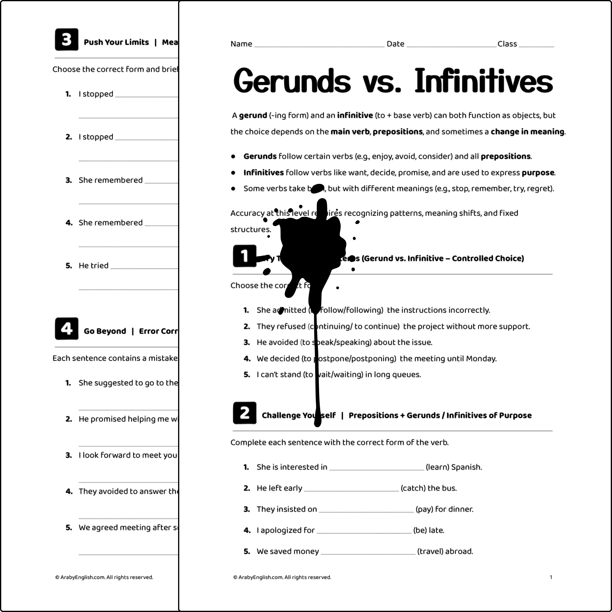 Grammar Worksheet: Gerunds vs. Infinitives
