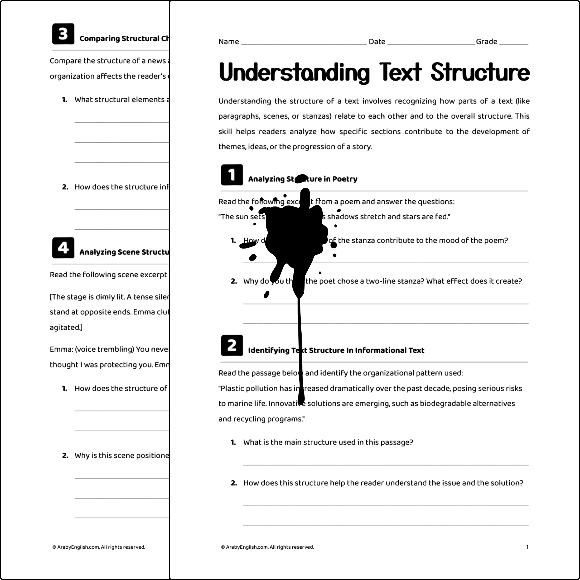 Grade 9 Understanding Text Structure Worksheet