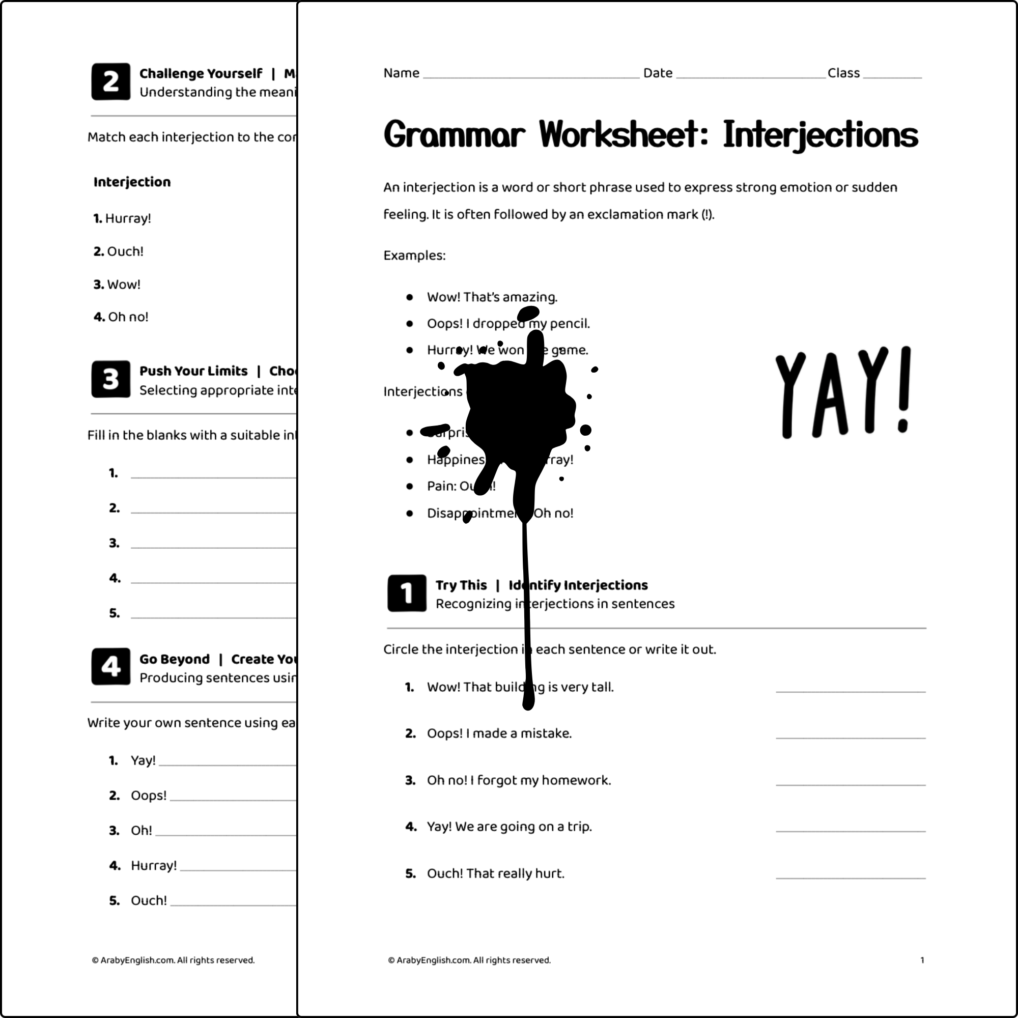 Grammar Worksheet: Interjections