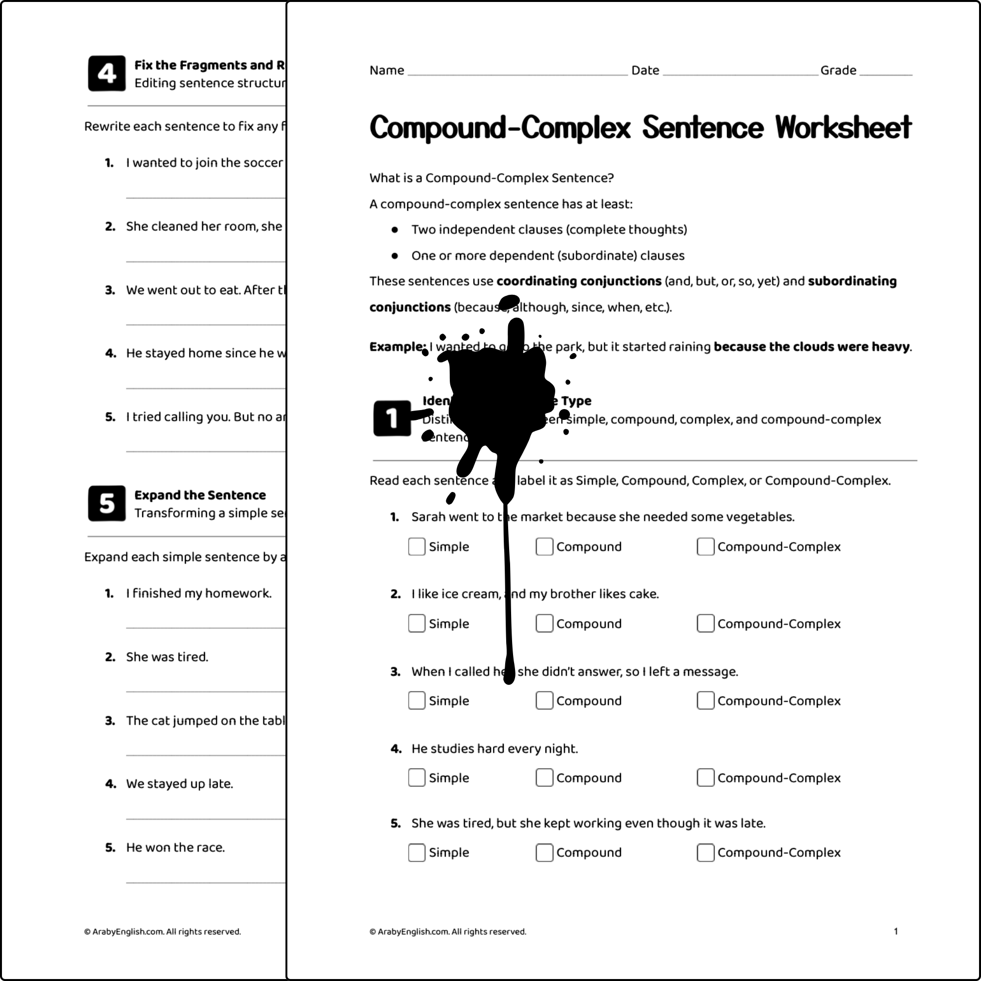 Compound-Complex Sentence Worksheet