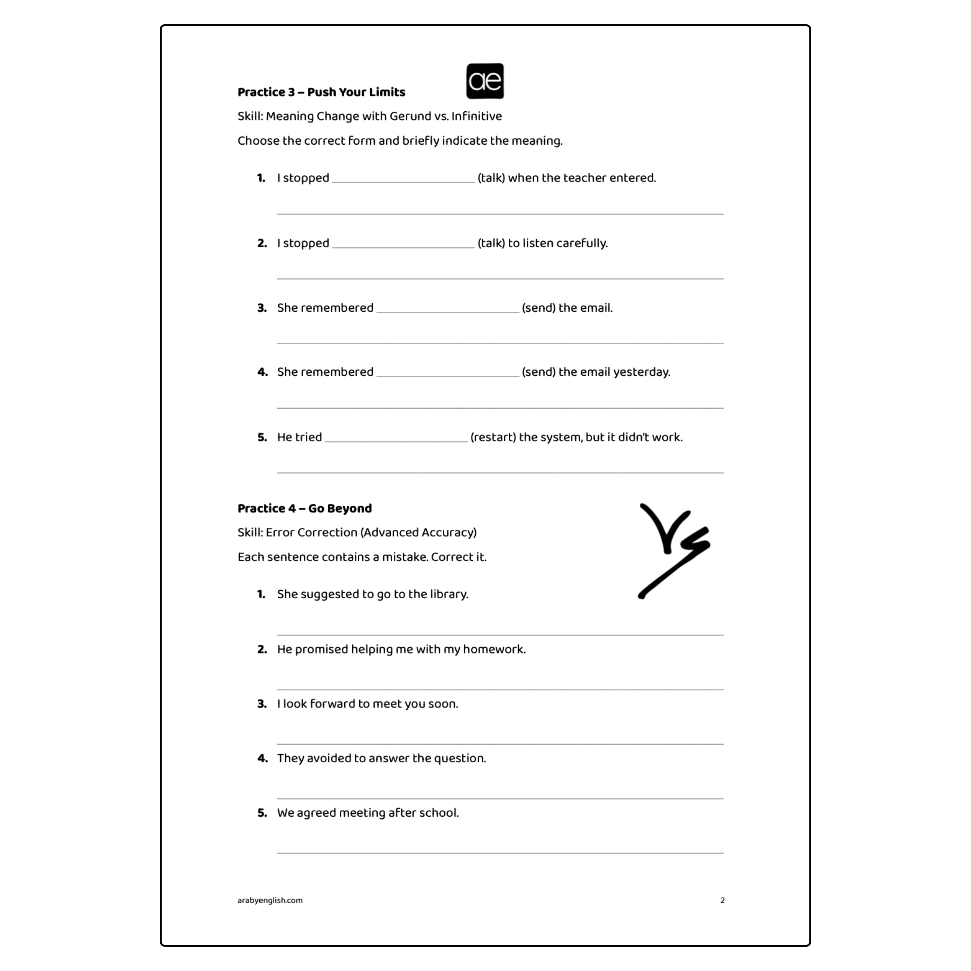 Grammar Worksheet: Gerunds vs. Infinitives