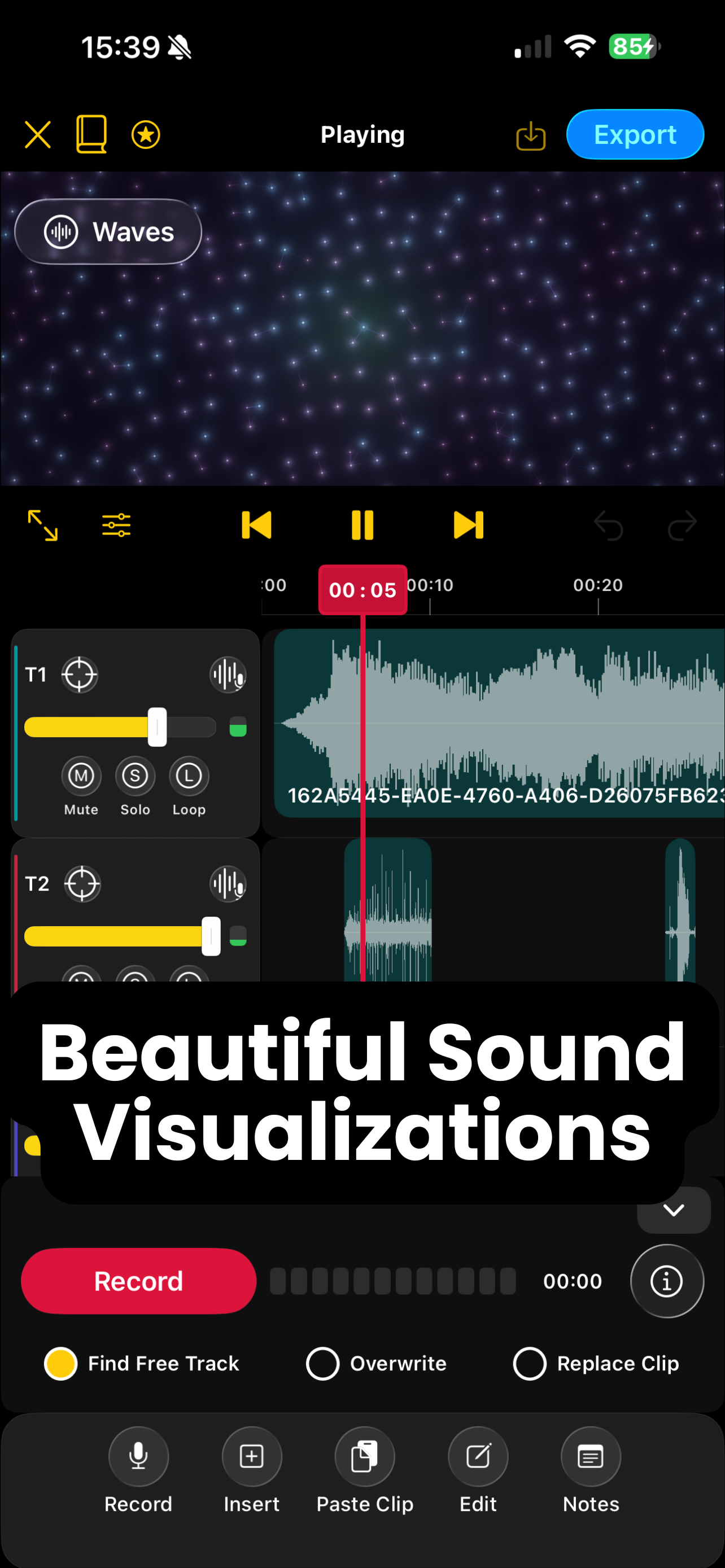 Syn-Waves sound visualization above the audio editor
