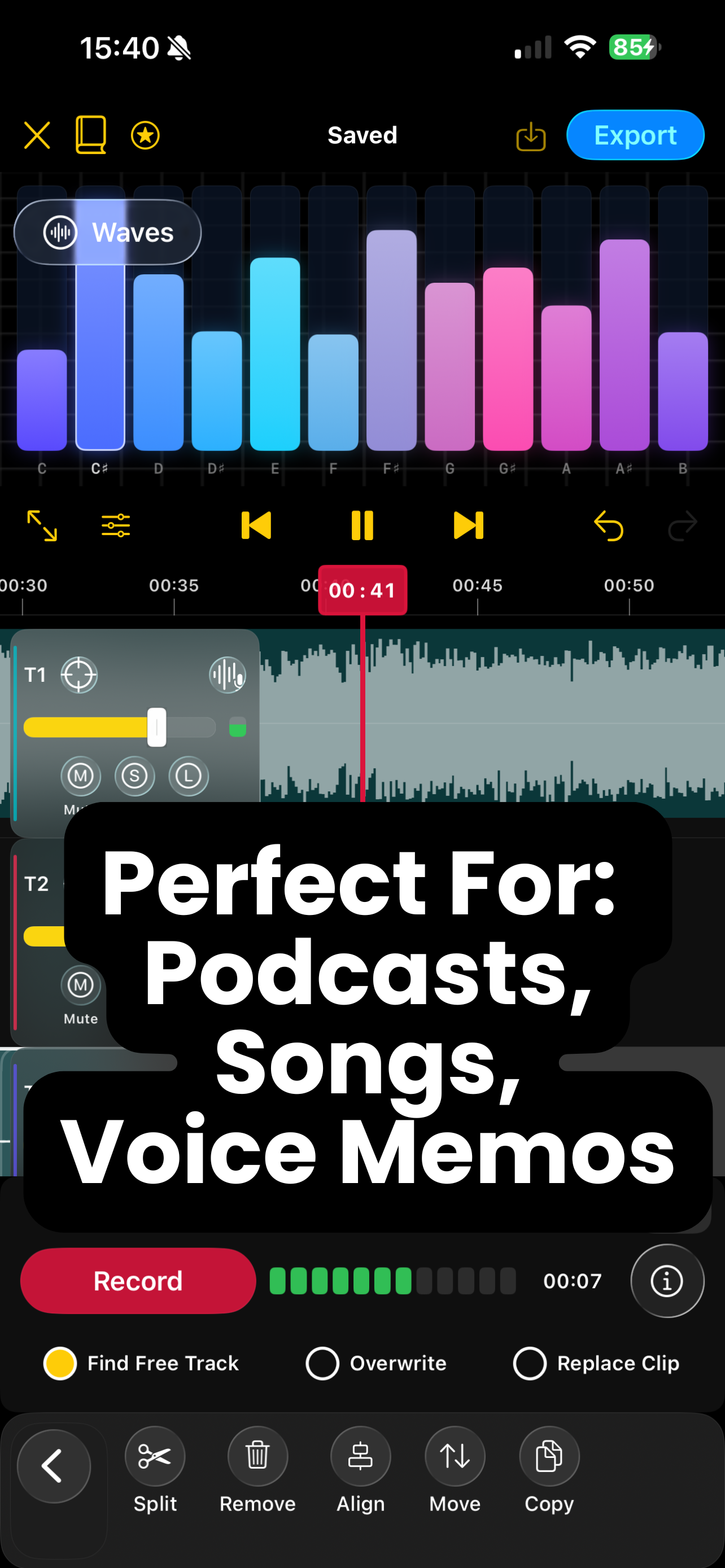 Syn-Waves multitrack audio editor with a colorful sound visualizer