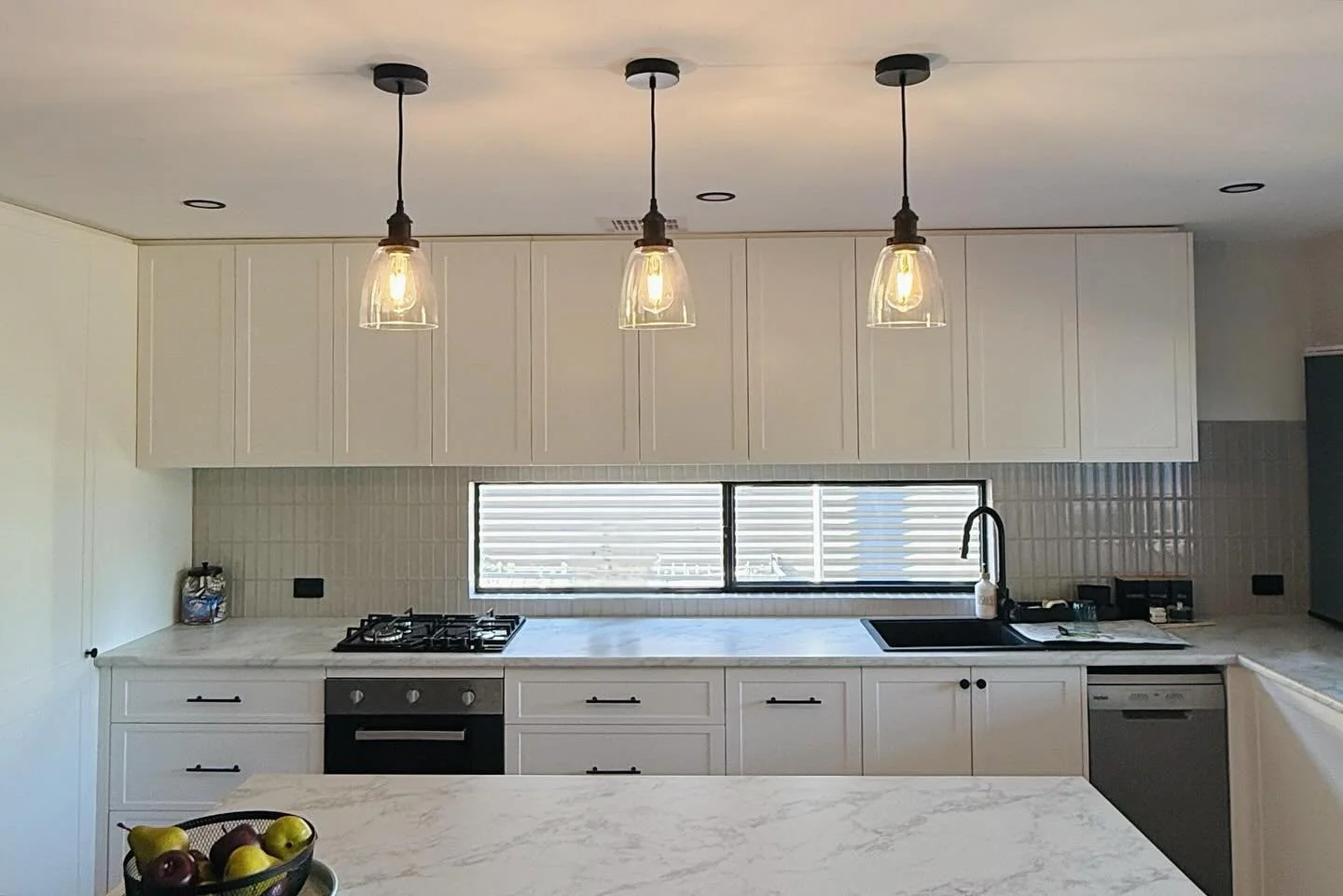 giving this cabin at horshoe lagoon some love with some new kitchen pendants + powerpoints 💡
