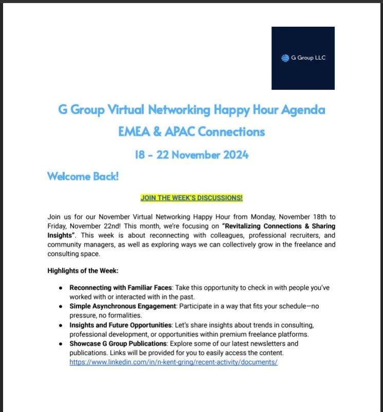 November 2024 G Group Virtual Happy Hour Agenda 18 - 22 November