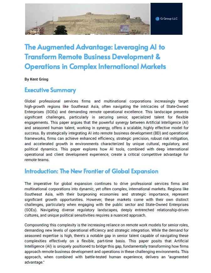 Explore how AI tools, combined with seasoned consulting expertise, unlock competitive advantage in remote BD and operations for international SOE and public sector engagements.