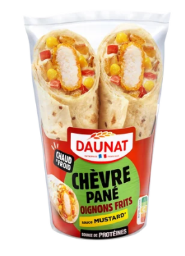Sandwich Wrap le cheesy chèvre pané oignons frits sauce mustard DAUNAT, 180g