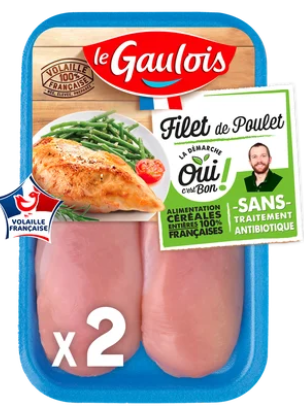 Filet de poulet blanc, OCB LE GAULOIS, France, 2 pièces, barquette, 300g