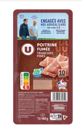 U Poitrine de porc fumée - 10 tranches fines - 140g