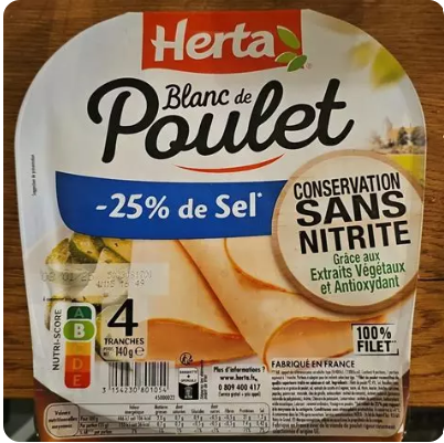 Blanc de poulet -25% de sel sans nitrite Herta 4 tranches 140g