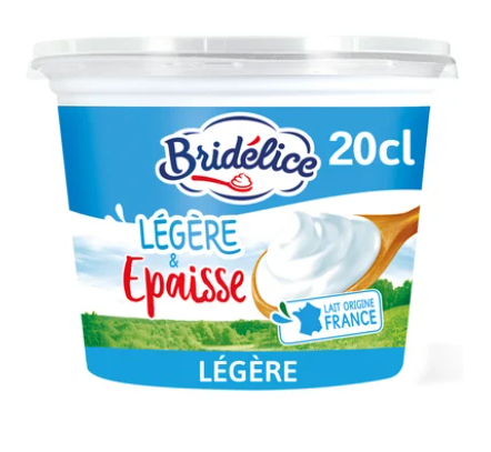 Crème fraîche légère épaisse BRIDELICE, 15%MG - 20cl