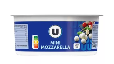 Mini Billes de mozzarella U au lait de vache pasteurisé 17% de MG - 125g