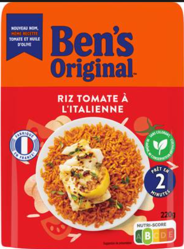 Riz cuisiné Tomate à l'Italienne express 2min BEN'S ORIGINAL - Sachetmicro-ondable 220g