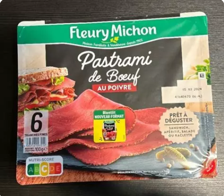 Pastrami de boeuf au poivre FLEURY MICHON 6 tranches fines - 100g