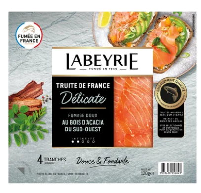 Truite de mer fumée au bois de hêtre LABEYRIE 4tr 120g