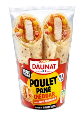 Sandwich Wrap le ranch poulet pané cheddar sauce Big Burger DAUNAT 180g