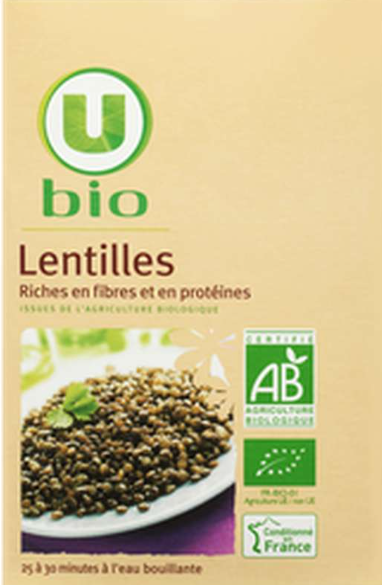 Lentilles vertes U BIO, paquet de 500g
