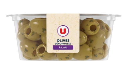 Les Produits U U Olives vertes dénoyautées à l'ail, 150g