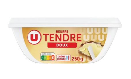 U Beurre tendre à tartiner doux 82% de matière grasse barquette de 250g