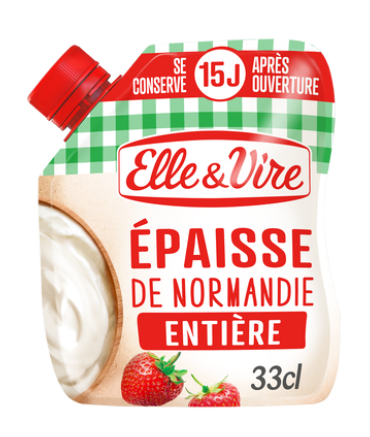 Crème fraîche épaisse entière 30% MG ELLE&VIRE - poche 33cl