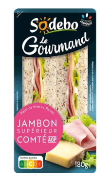 Sandwich gourmand club pavot jambon supérieur comté SODEBO, 180g