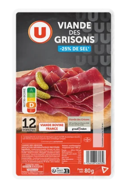 U Viande des grisons -25% sel - x12 tranches, 80g