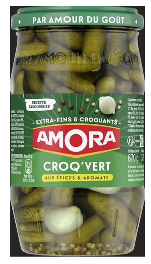 Cornichons extra-fins Croq'Vert AMORA, bocal de 370g
