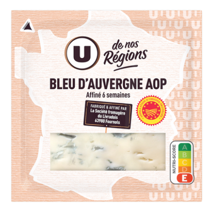 U DE NOS REGIONS Bleu d'Auvergne AOP au lait thermisé 29%MG - 125g