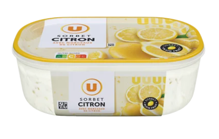 U Sorbet plein fruit citron jaune - bac 1L 650G