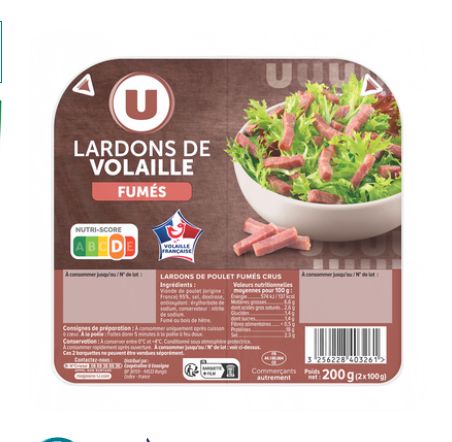 U Lardons de volaille fumé 2x100g