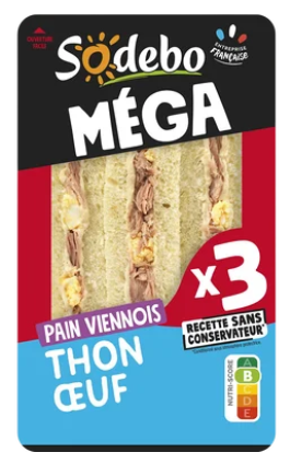Sandwich le Méga Club viennois, thon, oeuf et mayonnaise légèreSODEBO, 230g