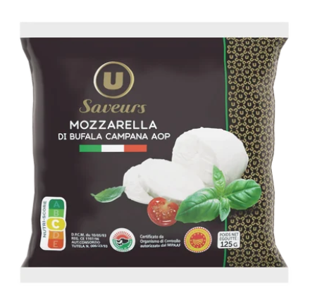 U SAVEURS Mozzarella di bufala Campana DOP au lait pasteurisé 25% de MG, 125g