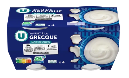 U Yaourt à la grecque noix de coco 4X150g