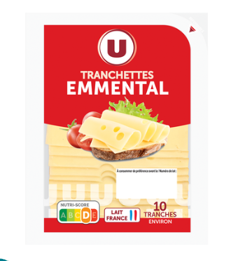 U Tranchettes d'emmental pasteurisé 30%MG, barquette de 200g