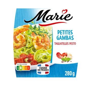 Plat cuisiné Petites gambas et fettucine au pesto MARIE, 280g