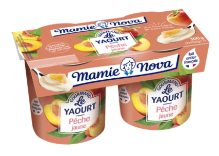 Yaourts Gourmand aux fruits Pêche MAMIE NOVA - 2 pots de 150g