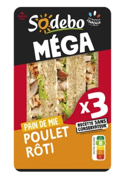 Sandwich Méga Club complet, poulet rôti et mayonnaise SODEBO, 230g