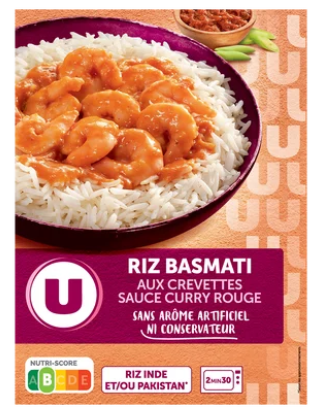 U Plat cuisiné Riz basmati cuit, crevette et sauce au curry rouge 280g