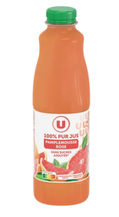 U Pur jus de pamplemousse rose bouteille en plastique de 1l