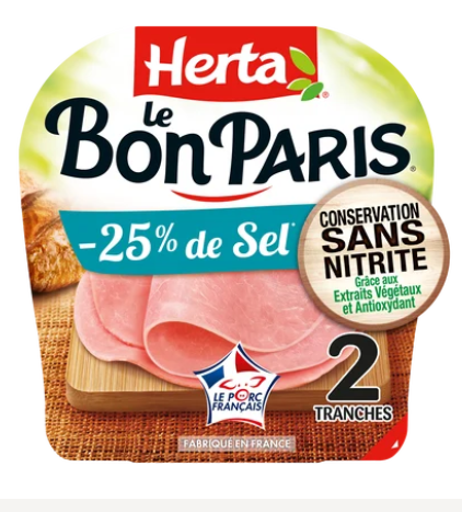 Jambon -25% de sel Conservation Sans Nitrite HERTA Le Bon Paris 2T - 70g