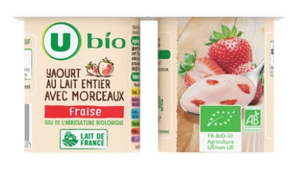U BIO Yaourts bio brassés aux fraises 4x125g