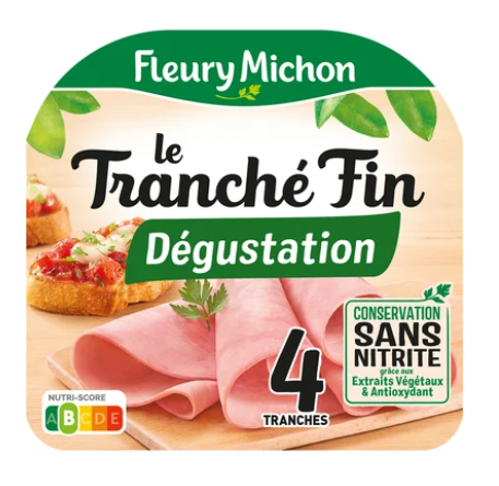 Jambon Le Tranché fin Dégustation Conservation sans nitrite FLEURY MICHON 4 tranches - 120g